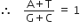 therefore space space space space fraction numerator straight A plus straight T over denominator straight G plus straight C end fraction space equals space 1