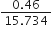 fraction numerator 0.46 over denominator 15.734 end fraction