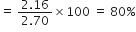 equals space fraction numerator 2.16 over denominator 2.70 end fraction cross times 100 space equals space 80 percent sign