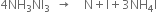 4 NH subscript 3 NI subscript 3 space space rightwards arrow space space space space straight N plus straight I plus 3 NH subscript 4 straight I