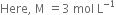 Here comma space straight M space equals 3 space mol space straight L to the power of negative 1 end exponent