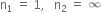 straight n subscript 1 space equals space 1 comma space space space straight n subscript 2 space equals space infinity