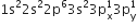 1 straight s squared 2 straight s squared 2 straight p to the power of 6 3 straight s squared 3 straight p subscript straight x superscript 1 3 straight p subscript straight y superscript 1