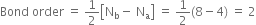 Bond space order space equals space 1 half open square brackets straight N subscript straight b minus space straight N subscript straight a close square brackets space equals space 1 half left parenthesis 8 minus 4 right parenthesis space equals space 2