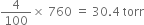 4 over 100 cross times space 760 space equals space 30.4 space torr