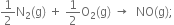 1 half straight N subscript 2 left parenthesis straight g right parenthesis space plus space 1 half straight O subscript 2 left parenthesis straight g right parenthesis space rightwards arrow space space NO left parenthesis straight g right parenthesis semicolon