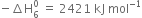 negative increment straight H subscript 6 superscript 0 space equals space 2421 space kJ space mol to the power of negative 1 end exponent
