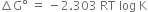 increment straight G degree space equals space minus 2.303 space RT space log space straight K
