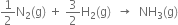 1 half straight N subscript 2 left parenthesis straight g right parenthesis space plus space 3 over 2 straight H subscript 2 left parenthesis straight g right parenthesis space space rightwards arrow space space NH subscript 3 left parenthesis straight g right parenthesis