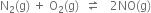 straight N subscript 2 left parenthesis straight g right parenthesis space plus space straight O subscript 2 left parenthesis straight g right parenthesis space space rightwards harpoon over leftwards harpoon space space space 2 NO left parenthesis straight g right parenthesis