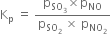 straight K subscript straight p space equals space fraction numerator straight p subscript SO subscript 3 end subscript cross times straight p subscript NO over denominator straight p subscript SO subscript 2 end subscript space cross times space straight p subscript NO subscript 2 end subscript end fraction
