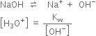NaOH space space rightwards harpoon over leftwards harpoon space space space space Na to the power of plus space plus space space OH to the power of minus
open square brackets straight H subscript 3 straight O to the power of plus close square brackets space equals space fraction numerator straight K subscript straight w over denominator open square brackets OH to the power of minus close square brackets end fraction