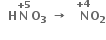 bold space bold space bold H bold N with bold plus bold 5 on top bold O subscript bold 3 bold space bold rightwards arrow bold space bold space stack bold space bold N with bold plus bold 4 on top bold O subscript bold 2