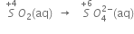 space space S with plus 4 on top O subscript 2 left parenthesis aq right parenthesis space space rightwards arrow space space space S with plus 6 on top O subscript 4 superscript 2 minus end superscript left parenthesis aq right parenthesis