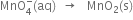MnO subscript 4 superscript minus left parenthesis aq right parenthesis space space rightwards arrow space space space MnO subscript 2 left parenthesis straight s right parenthesis