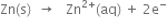 Zn left parenthesis straight s right parenthesis space space rightwards arrow space space space Zn to the power of 2 plus end exponent left parenthesis aq right parenthesis space plus space 2 straight e to the power of minus