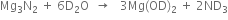 Mg subscript 3 straight N subscript 2 space plus space 6 straight D subscript 2 straight O space space rightwards arrow space space space 3 Mg left parenthesis OD right parenthesis subscript 2 space plus space 2 ND subscript 3