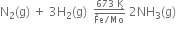 straight N subscript 2 left parenthesis straight g right parenthesis space plus space 3 straight H subscript 2 left parenthesis straight g right parenthesis space space rightwards harpoon over leftwards harpoon from Fe divided by Mo to 673 space straight K of space 2 NH subscript 3 left parenthesis straight g right parenthesis