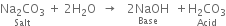 stack Na subscript 2 CO subscript 3 with Salt below space plus space 2 straight H subscript 2 straight O space space rightwards arrow space space space stack 2 NaOH with Base below space space plus stack straight H subscript 2 CO subscript 3 with Acid below