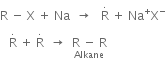 straight R space minus space straight X space plus space Na space space rightwards arrow space space space straight R with. on top space plus space Na to the power of plus straight X to the power of minus
space space space straight R with. on top space plus space straight R with. on top space space rightwards arrow space space stack straight R space minus space straight R with Alkane below