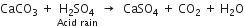 CaCO subscript 3 space plus space stack straight H subscript 2 SO subscript 4 with Acid space rain below space rightwards arrow space space CaSO subscript 4 space plus space CO subscript 2 space plus space straight H subscript 2 straight O