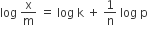 log space straight x over straight m space equals space log space straight k space plus space 1 over straight n space log space straight p