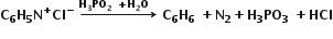 bold C subscript bold 6 bold H subscript bold 5 bold N to the power of bold plus bold Cl to the power of bold minus bold space bold rightwards arrow with bold H subscript bold 3 bold PO subscript bold 2 bold space bold plus bold H subscript bold 2 bold O bold space bold space on top bold space bold C subscript bold 6 bold H subscript bold 6 bold space bold plus bold N subscript bold 2 bold plus bold H subscript bold 3 bold PO subscript bold 3 bold space bold plus bold HCl