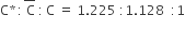 straight C asterisk times colon stack space straight C with bar on top space colon thin space straight C space equals space 1.225 space colon 1.128 space space colon 1