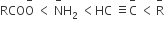 RCO straight O with minus on top space less than space straight N with minus on top straight H subscript 2 space less than HC space identical to straight C with minus on top space less than thin space straight R with minus on top