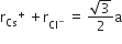 straight r subscript Cs to the power of plus space plus straight r subscript Cl to the power of minus end subscript space equals space fraction numerator square root of 3 over denominator 2 end fraction straight a