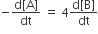 negative fraction numerator straight d left square bracket straight A right square bracket over denominator dt end fraction space equals space 4 fraction numerator straight d left square bracket straight B right square bracket over denominator dt end fraction