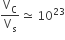 straight V subscript straight C over straight V subscript straight s asymptotically equal to space 10 to the power of 23