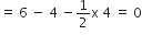equals space 6 space minus space 4 space minus 1 half straight x space 4 space equals space 0