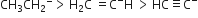 CH subscript 3 CH subscript 2 to the power of minus greater than thin space straight H subscript 2 straight C space equals straight C to the power of minus straight H space greater than thin space HC identical to straight C to the power of minus