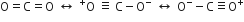 straight O equals straight C equals straight O space left right arrow space to the power of plus straight O space identical to space straight C minus straight O to the power of minus space left right arrow space straight O to the power of minus minus straight C identical to straight O to the power of plus