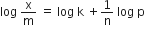 log space straight x over straight m space equals space log space straight k space plus 1 over straight n space log space straight p