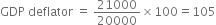 GDP space deflator space equals space 21000 over 20000 cross times 100 equals 105