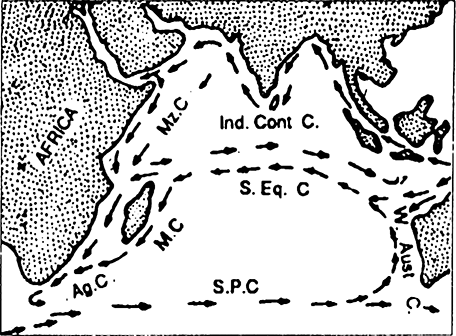 Give an account of the currents of Indian Ocean.
&nbsp;