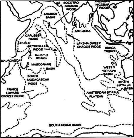 Describe the relief of the Indian Ocean floor.