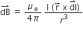 dB with rightwards harpoon with barb upwards on top space equals space fraction numerator mu subscript o over denominator 4 pi end fraction space fraction numerator straight I space left parenthesis straight r with rightwards harpoon with barb upwards on top space straight x space dl with rightwards harpoon with barb upwards on top right parenthesis over denominator r cubed end fraction