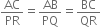 AC over PR equals AB over PQ equals BC over QR