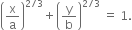 open parentheses straight x over straight a close parentheses to the power of 2 divided by 3 end exponent plus open parentheses straight y over straight b close parentheses to the power of 2 divided by 3 end exponent space equals space 1.