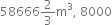 58666 2 over 3 straight m cubed comma space 8000
