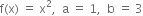 straight f left parenthesis straight x right parenthesis space equals space straight x squared comma space space straight a space equals space 1 comma space space straight b space equals space 3
