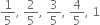 1 fifth comma space 2 over 5 comma space 3 over 5 comma space 4 over 5 comma space 1