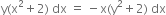 straight y left parenthesis straight x squared plus 2 right parenthesis space dx space equals space minus straight x left parenthesis straight y squared plus 2 right parenthesis space dx