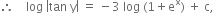 therefore space space space space log space open vertical bar tan space straight y close vertical bar space equals space minus 3 space log space left parenthesis 1 plus straight e to the power of straight x right parenthesis space plus space straight c comma