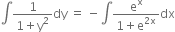 integral fraction numerator 1 over denominator 1 plus straight y squared end fraction dy space equals space minus integral fraction numerator straight e to the power of straight x over denominator 1 plus straight e to the power of 2 straight x end exponent end fraction dx