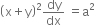 open parentheses straight x plus straight y close parentheses squared dy over dx space equals straight a squared
