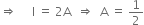 rightwards double arrow space space space space space straight I space equals space 2 straight A space space rightwards double arrow space space straight A space equals space 1 half